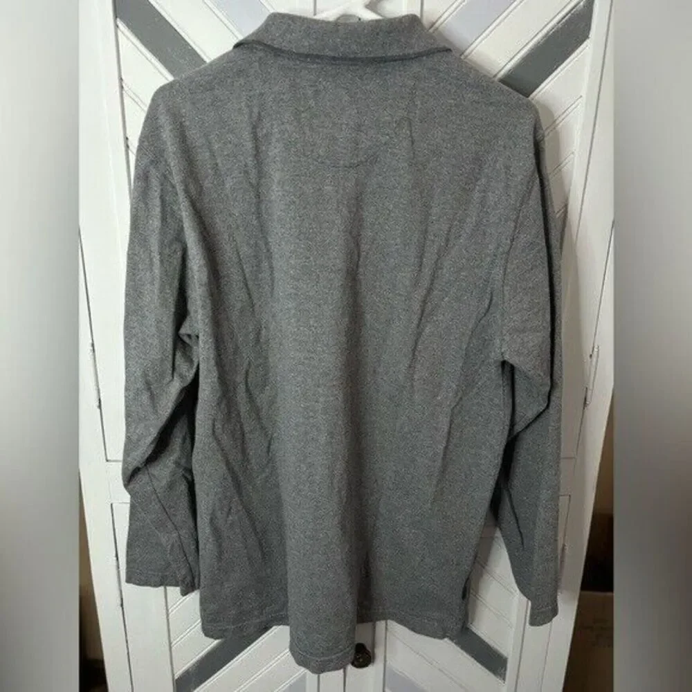 Chaps Ralph Lauren Men's Large Vintage Gray Cotton 1/4 Button‎ Long Sleeve Polo